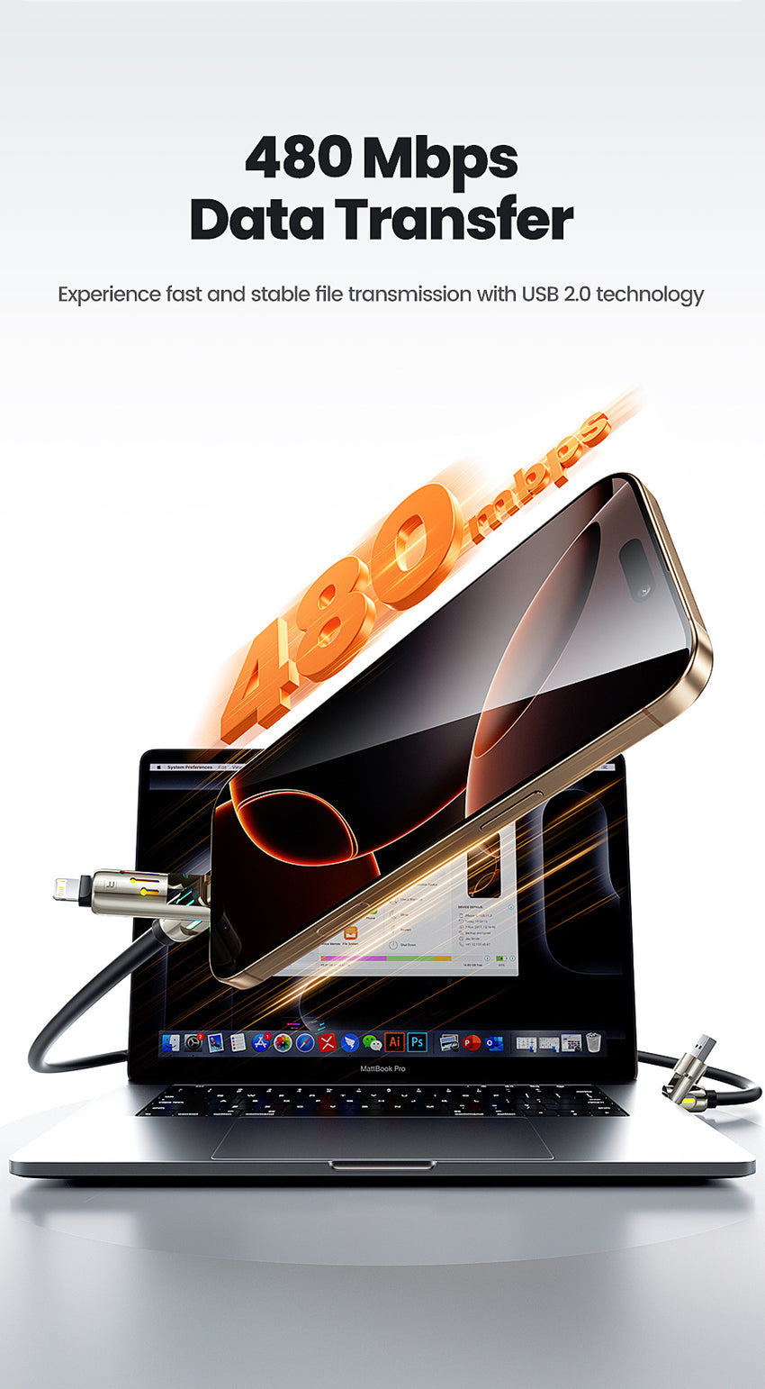 4 in 1 Interface 240W Fast Charging Cable with Zinc Alloy Liquid Silicone Wire Body Colorful RGB Light Laptop Charging