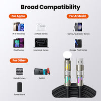 4 in 1 Interface 240W Fast Charging Cable with Zinc Alloy Liquid Silicone Wire Body Colorful RGB Light Laptop Charging