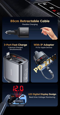 105W Car Charger Adapter Car Mobile Phone Charging Retractable Car Charger