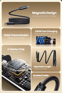 Megnatic 240W Fast Charge Cable with Braided Nylon and Universal Compatibility