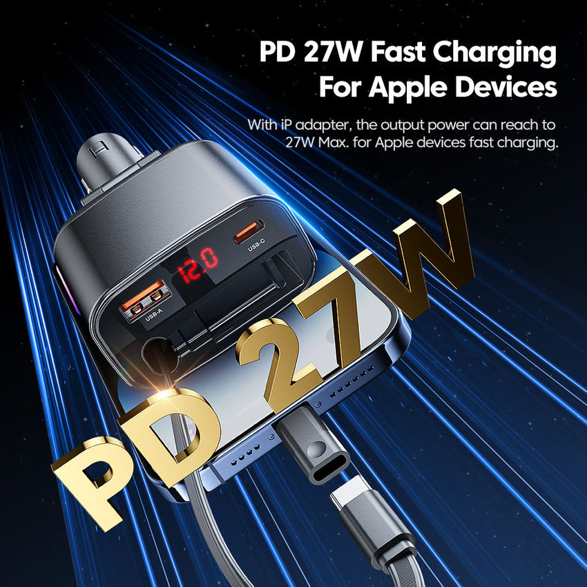 105W Car Charger Adapter Car Mobile Phone Charging Retractable Car Charger