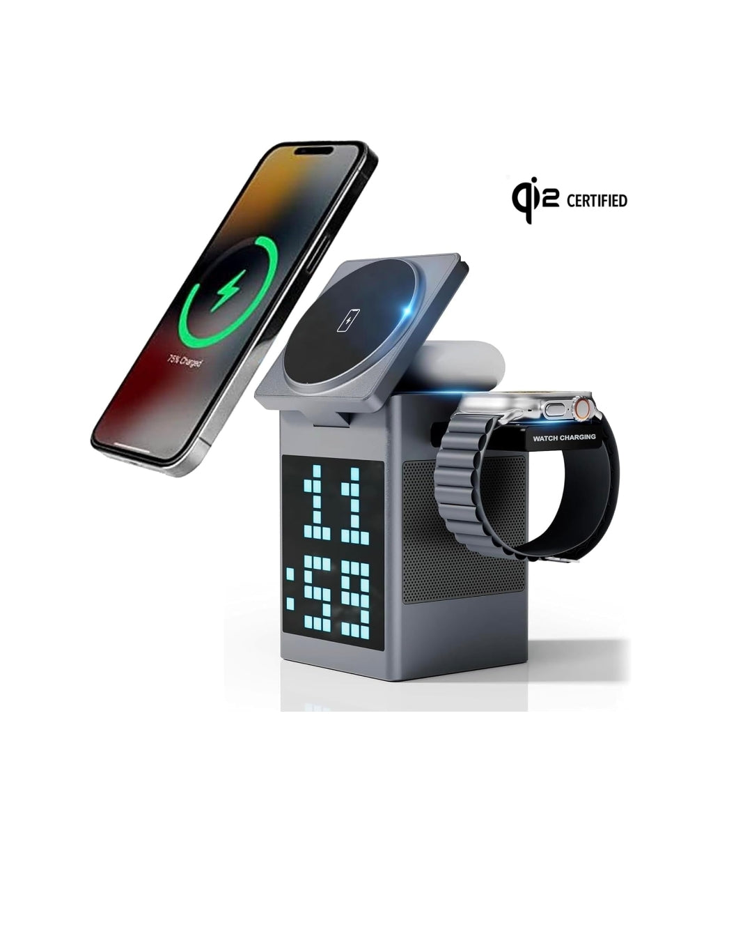 The All-in-One Qi2 Power Station: Charger, Speaker & Clock
