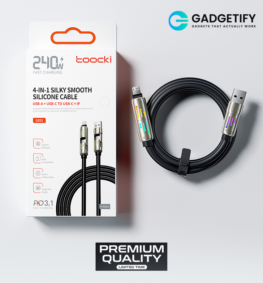 High Quality 4-in-1 240W Fast Charging Cable (Black) – 2m RGB