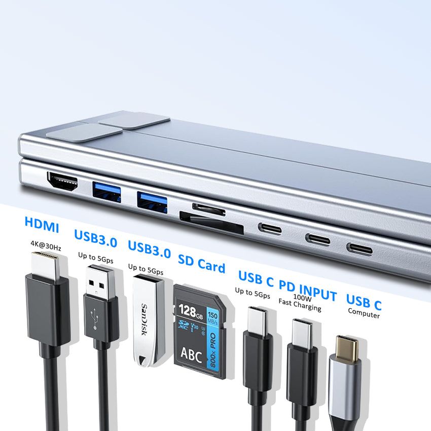 USB C Laptop Docking Station Stand, 8 in 1 USB C Hub with 4K HDMI, 2 USB 3.0, PD 100W, Universal Dock Station for MacBook Pro/Air/Dell/HP/Surface/Lenovo